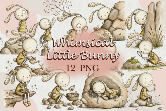 Download Whimsical Little Bunny Clipart PNG - Little bunny clipart Collection